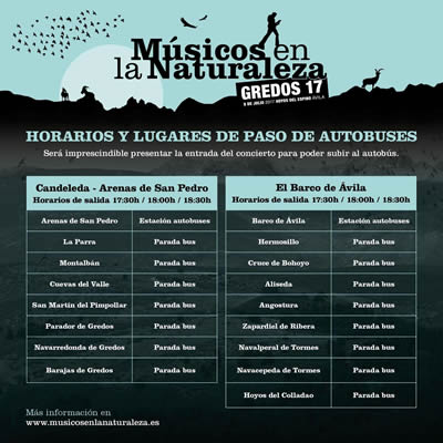 Horarios Autobuses Barco de Ávila y Arenas de San Pedro - Hoyos del Espino Músicos en la Naturaleza 2017
